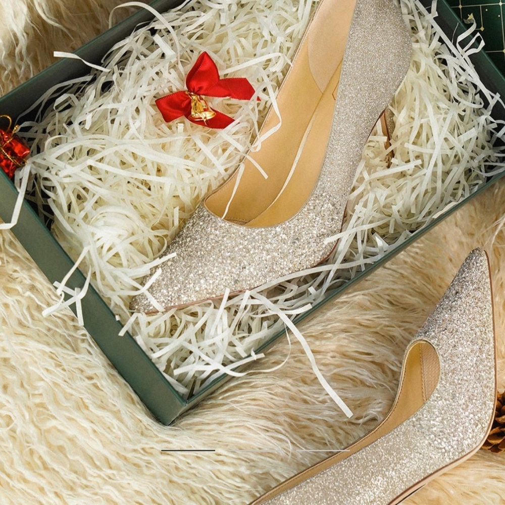 Stunning 7OR9 pumps, gold+silver glitter glam, stardust